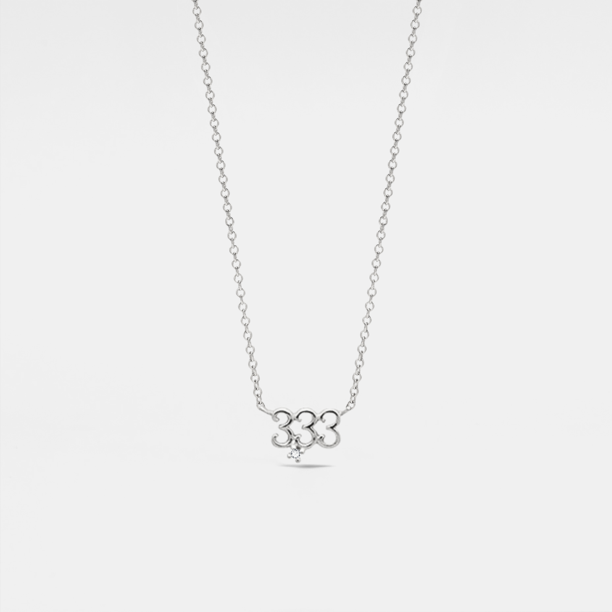 Dainty Angel Number Charm Necklace in 925 Sterling Silver: Silver / 777