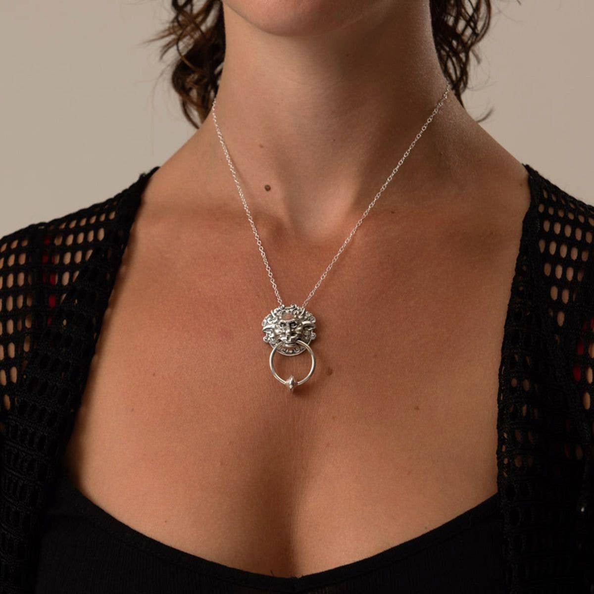 Labyrinth Left Door Knocker Necklace: 925 Sterling Silver / Silver