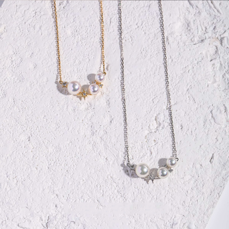 Dainty Star Pearl Pendent Necklace in 925 Sterling Silver: Gold