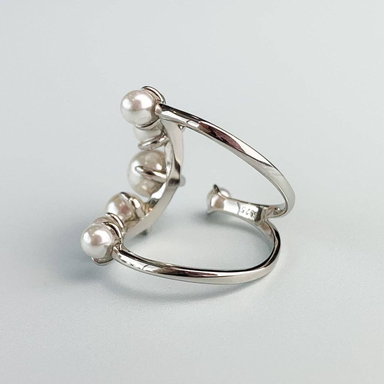 Sterling Silver Pearl Curved Open Ring