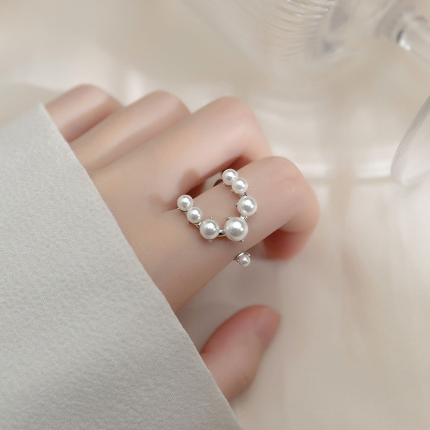 Sterling Silver Pearl Curved Open Ring