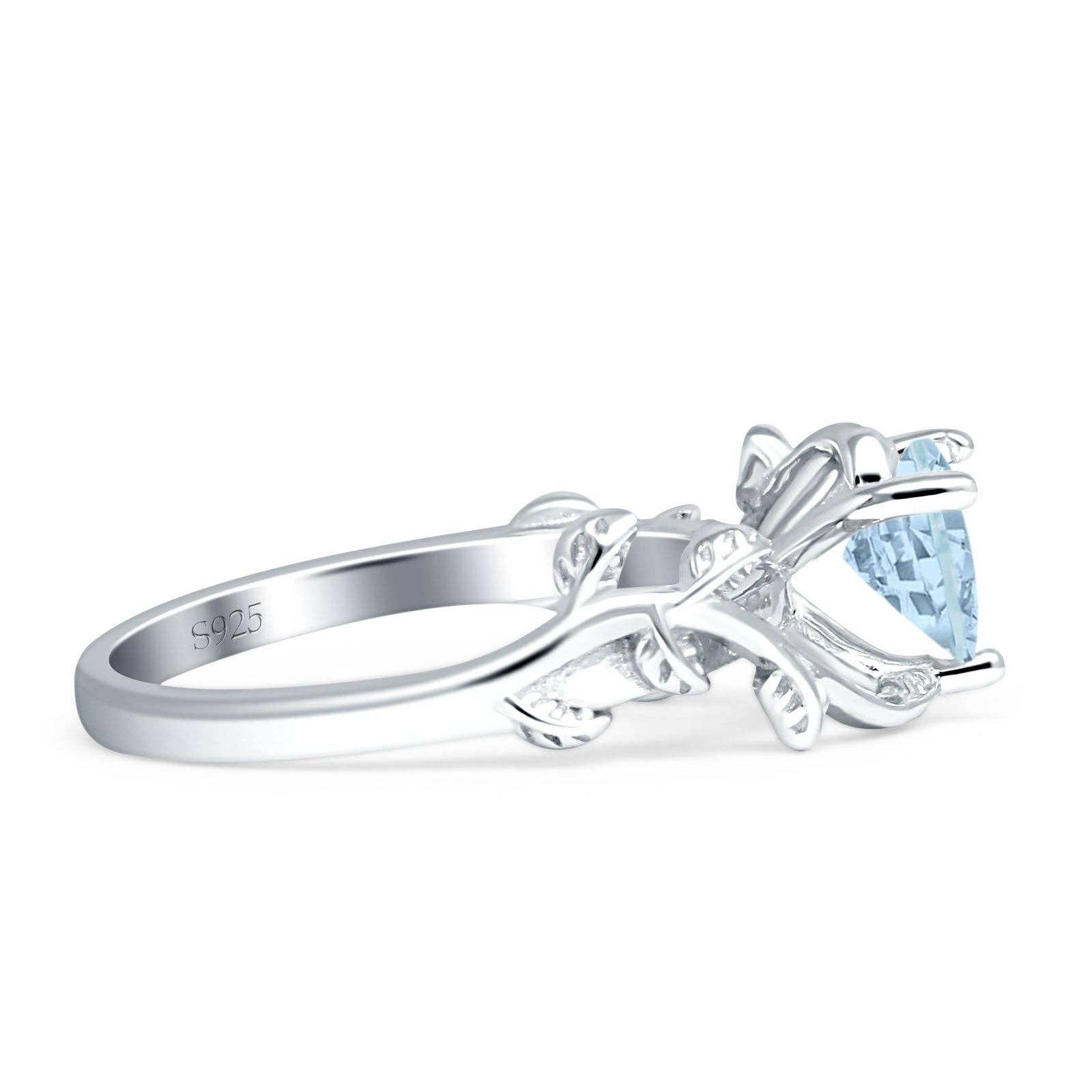 Heart Leaf Art Deco Promise Ring Aquamarine CZ: Aquamarine CZ size I1/2