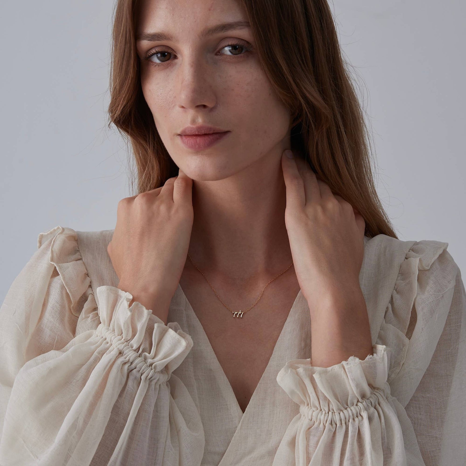 Dainty Angel Number Charm Necklace in 925 Sterling Silver: Silver / 777