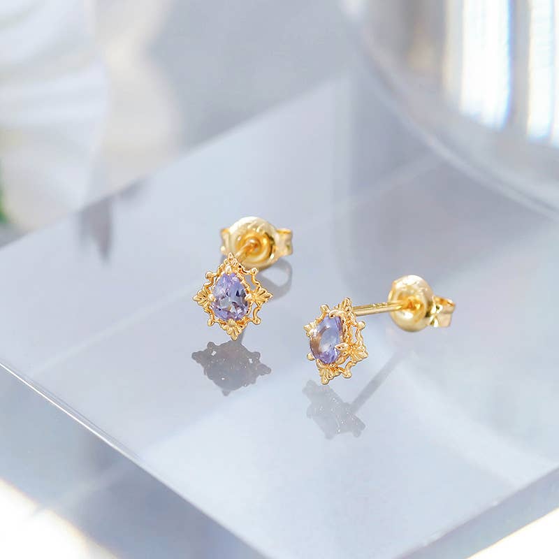 925 Sterling Silver 14K Gold Plated Tanzanite Ring Necklace: Necklace