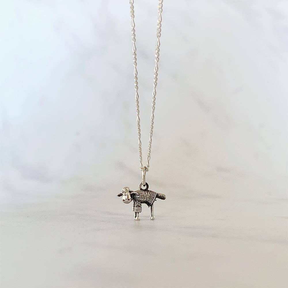 Shaun The Sheep in a Jumper Necklace (Sterling Silver): Fine Figaro Chain