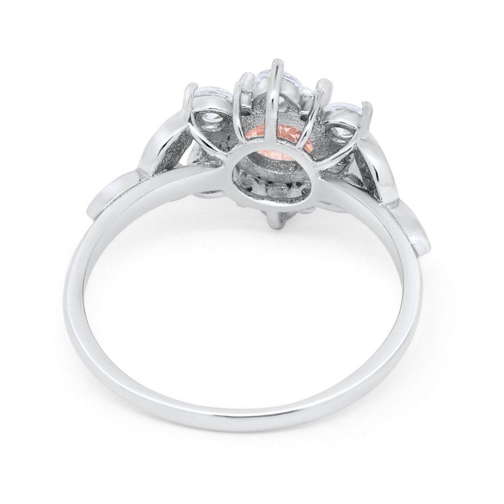 Floral Cluster Simulated Morganite CZ Wedding Ring: Simulated Morganite CZ size r