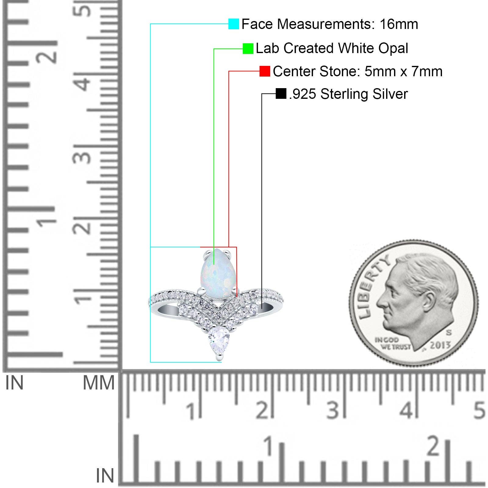 Art Deco Solitaire Accent Pear Wedding Bridal Ring Band Lab Created White Opal: Lab Created White Opal /size p
