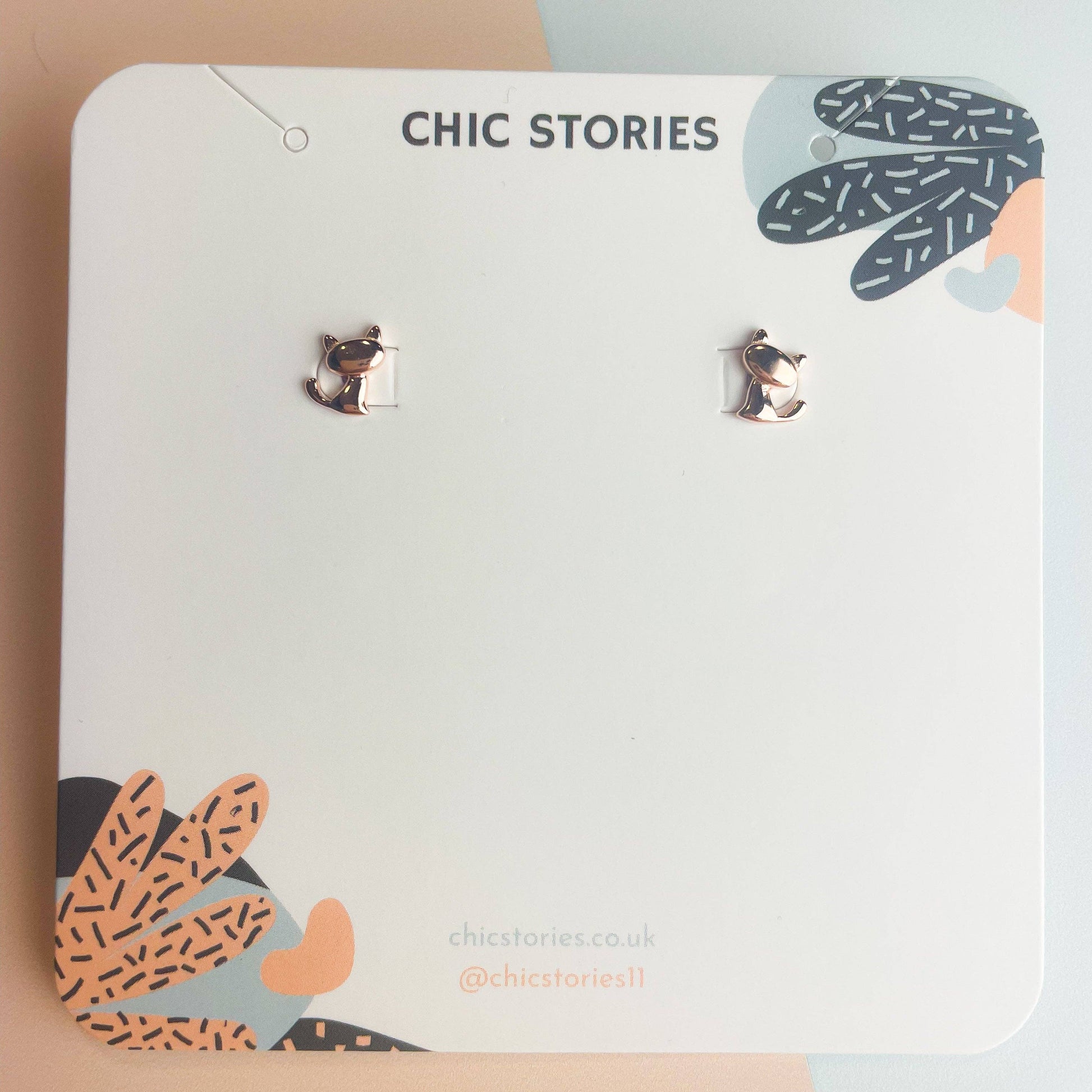 Sterling Silver Tiny Cat Silhouette Stud Earrings: Rose Gold