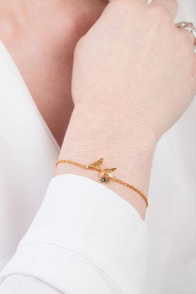 Tiny Bird on Branch Bracelet: Goldplate