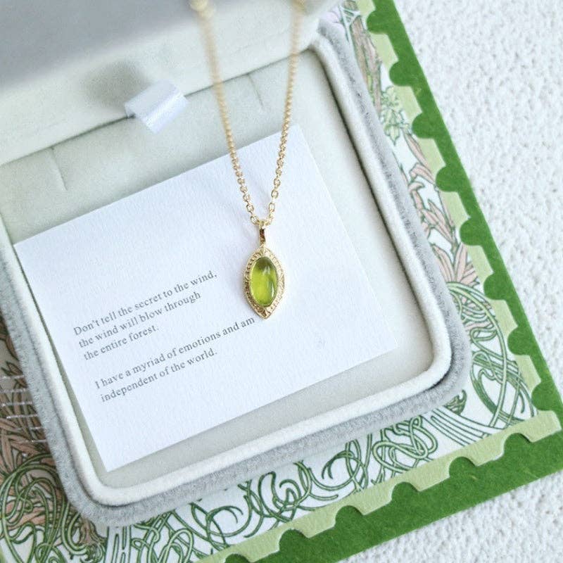 Green Oval Peridot Engraved Necklace  in 925 Sterling Silver