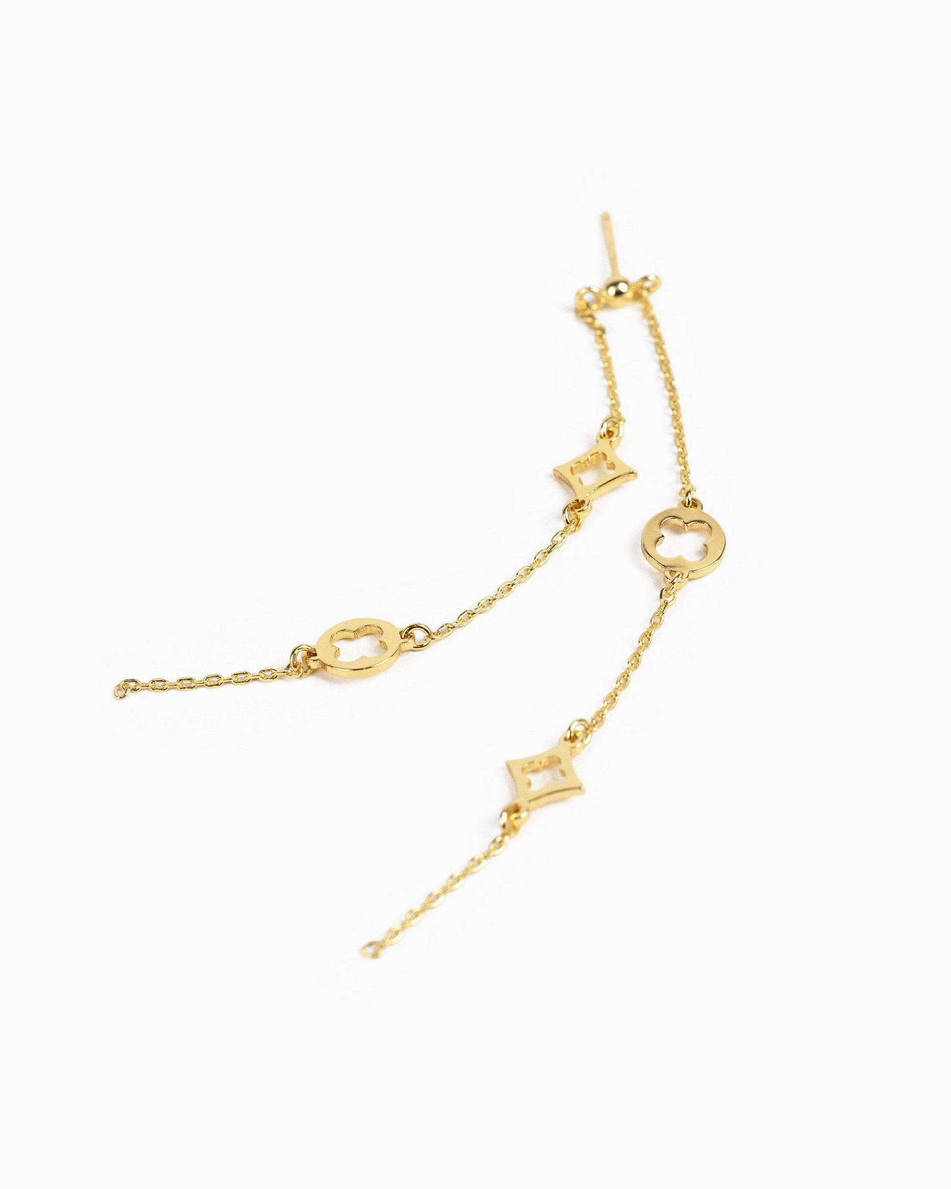 Multi Clover Double Line Drop Earrings: Gold