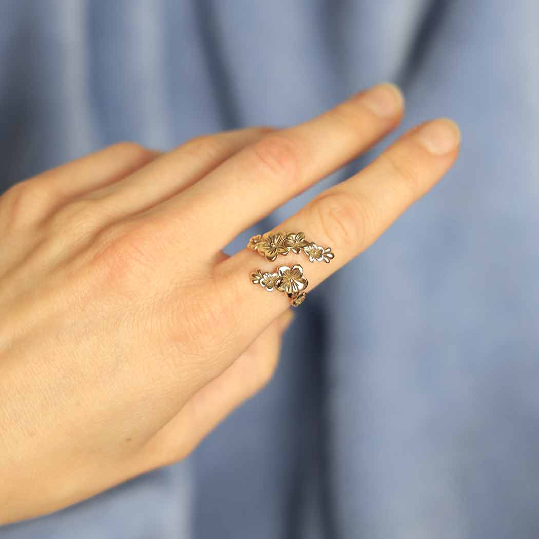 Sterling Silver or Bronze Adjustable Cherry Blossoms Ring: Bronze adjustable size O+