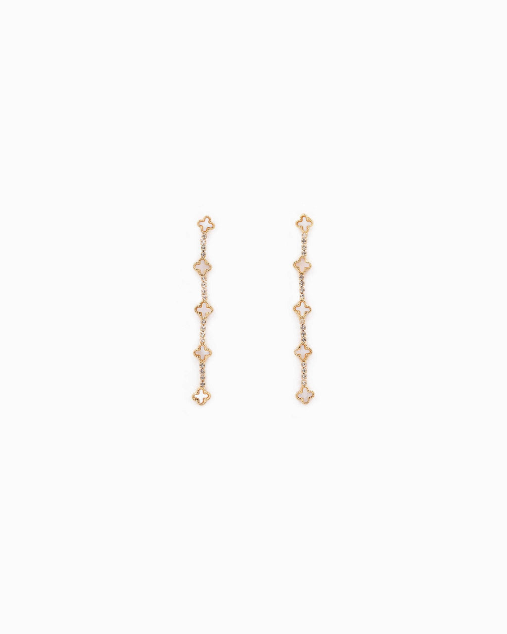 Mother of Pearl Clover Linear Cup Drop Earrings: White