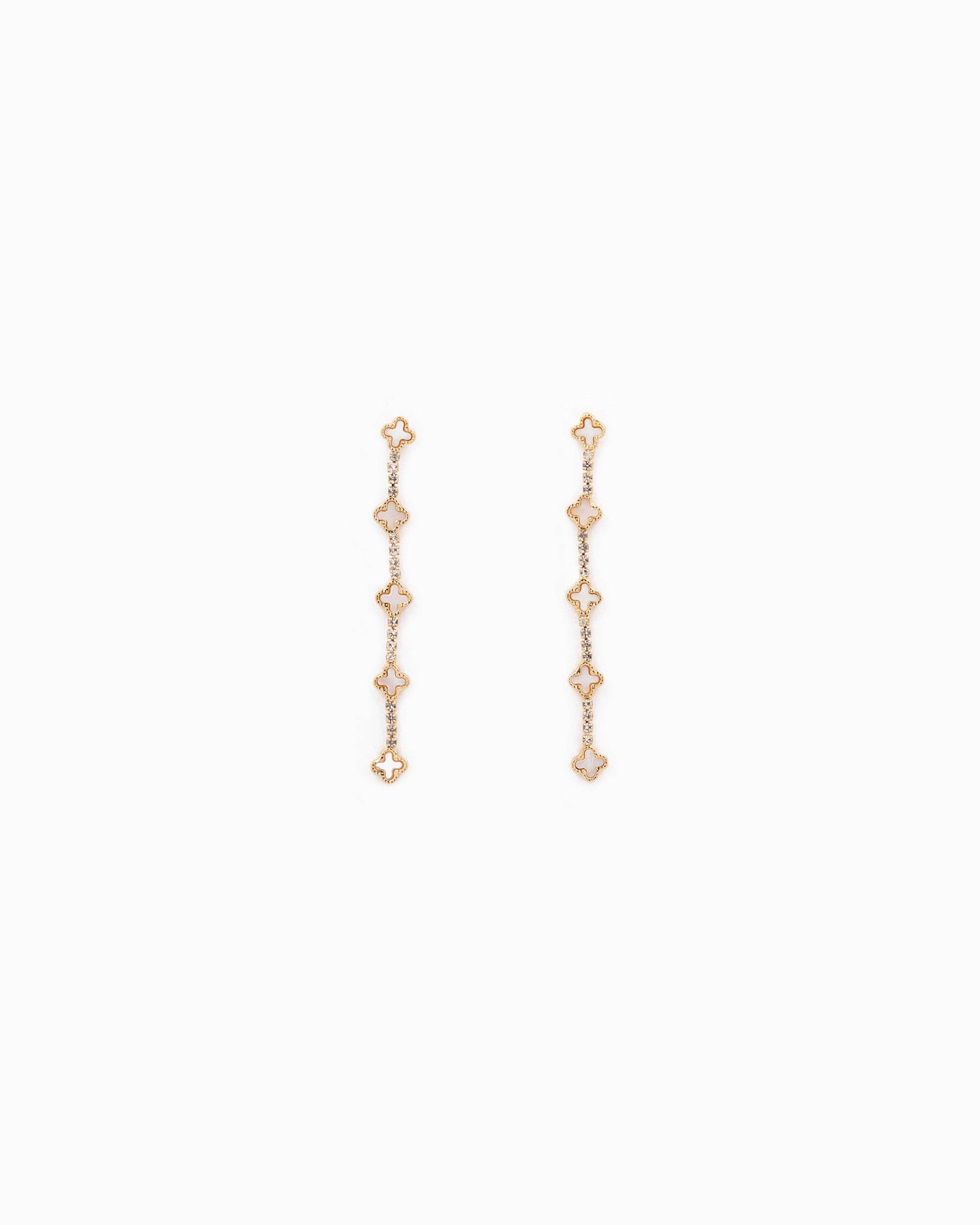Mother of Pearl Clover Linear Cup Drop Earrings: White