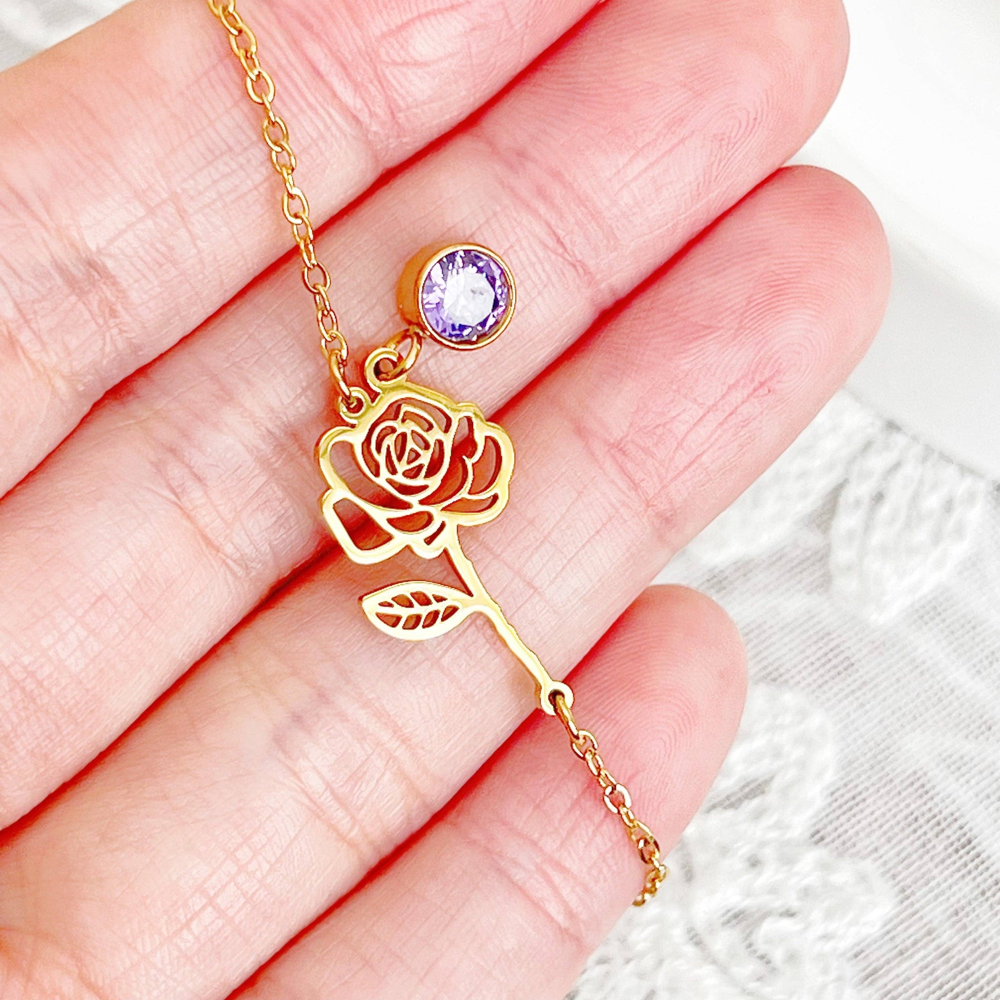 June Birth Flower Rose Bracelet