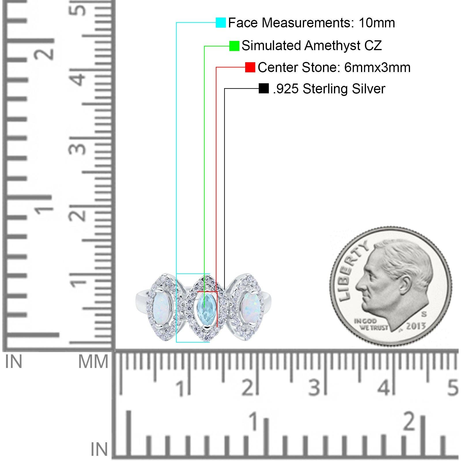 Halo Marquise Three Stone Simulated Aquamarine CZ Wedding Bridal Ring: Simulated Aquamarine CZ /size P