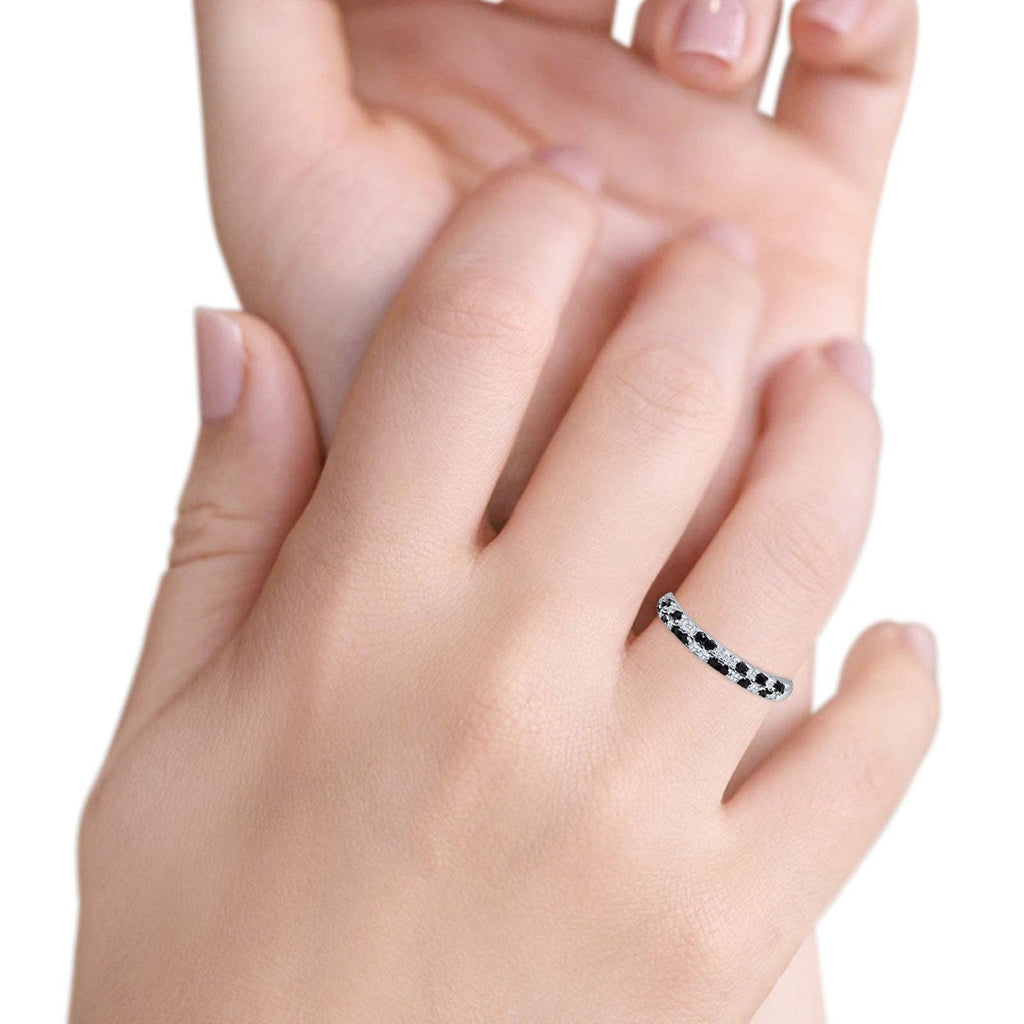 Half Eternity Band CZ & Black CZ: Cubic Zirconia size R