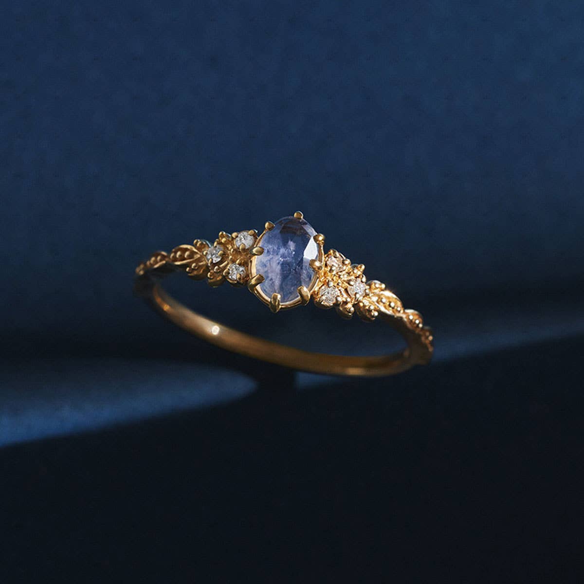 S925 Sterling Silver 14k Gold Plated Cordierite Ring: 7 size N