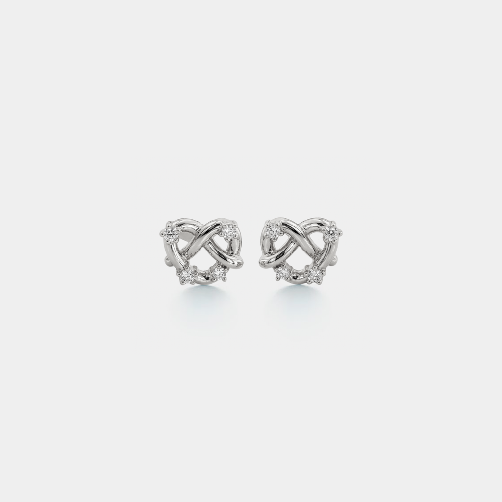 Minimalist Heart Knot Stud Earrings in 925 Sterling Silver: Silver