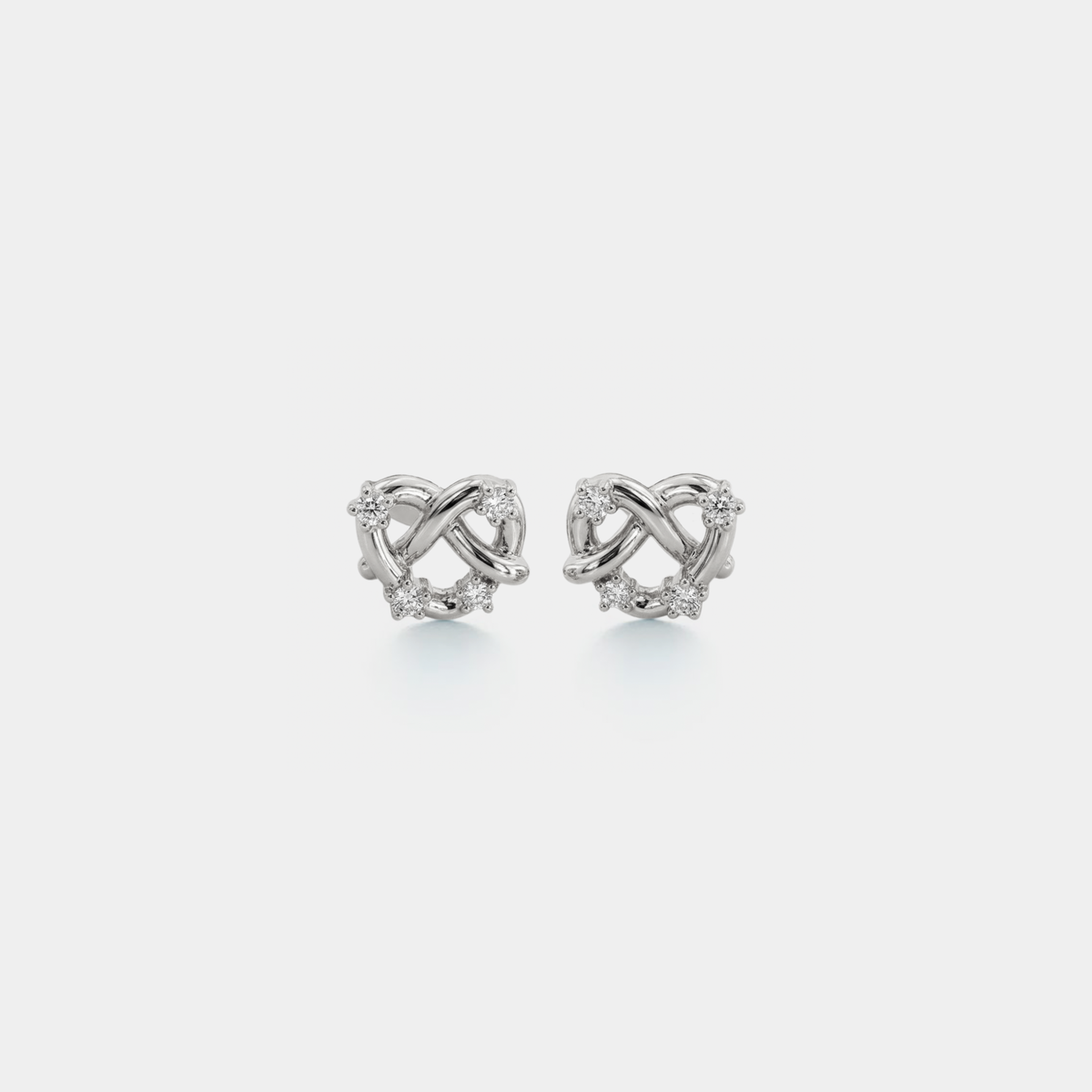 Minimalist Heart Knot Stud Earrings in 925 Sterling Silver: Silver