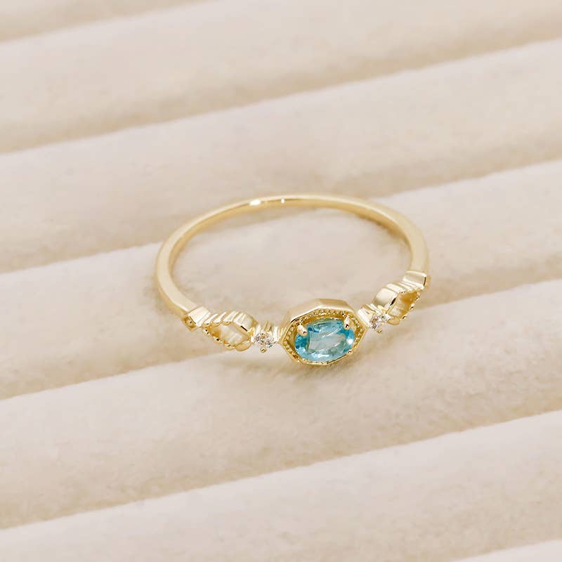 S925 Sterling Silver Apatite and White Zircon Ring: size N