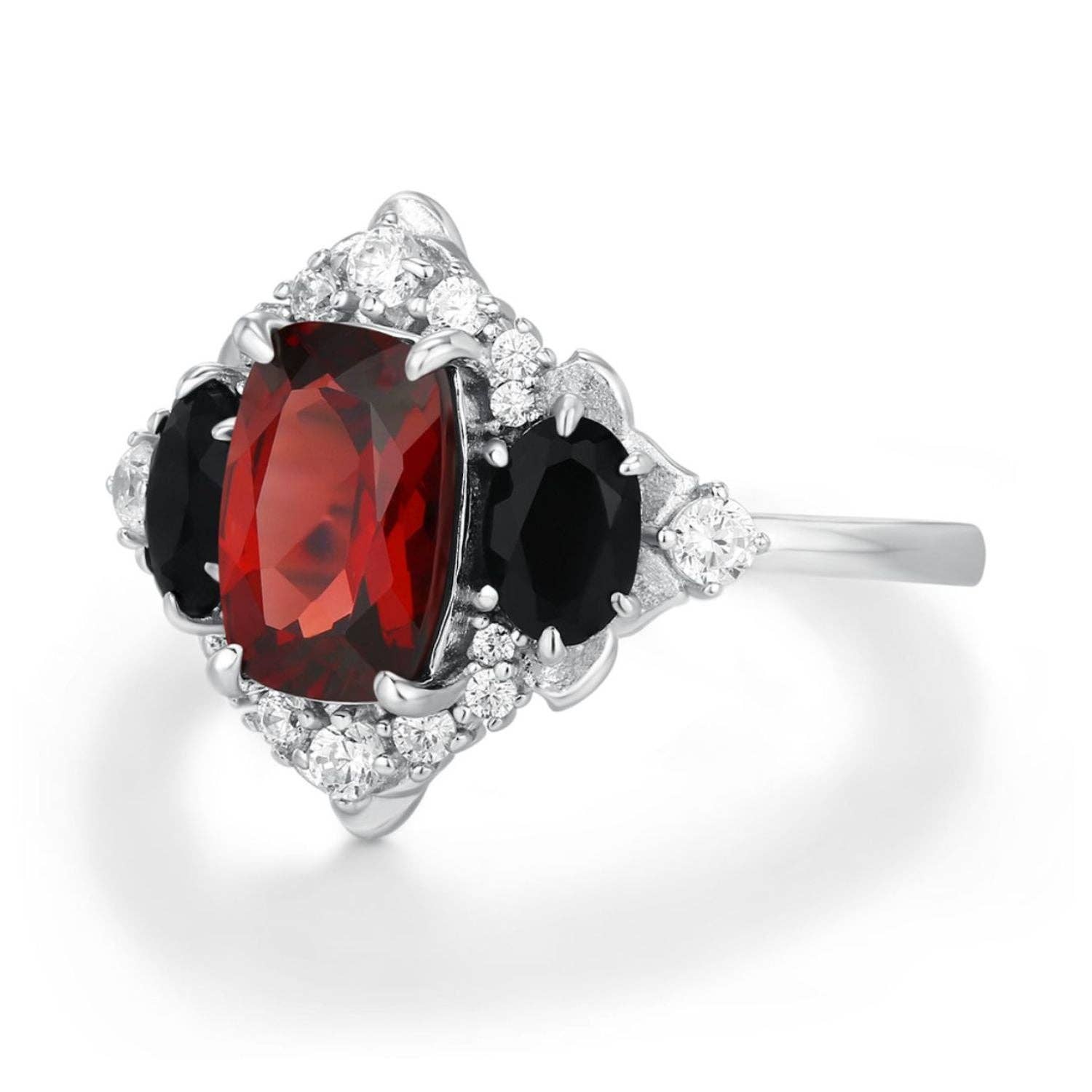 Queen of the Shadows Mozambique Red Garnet Ring: White Gold Vermeil / size N