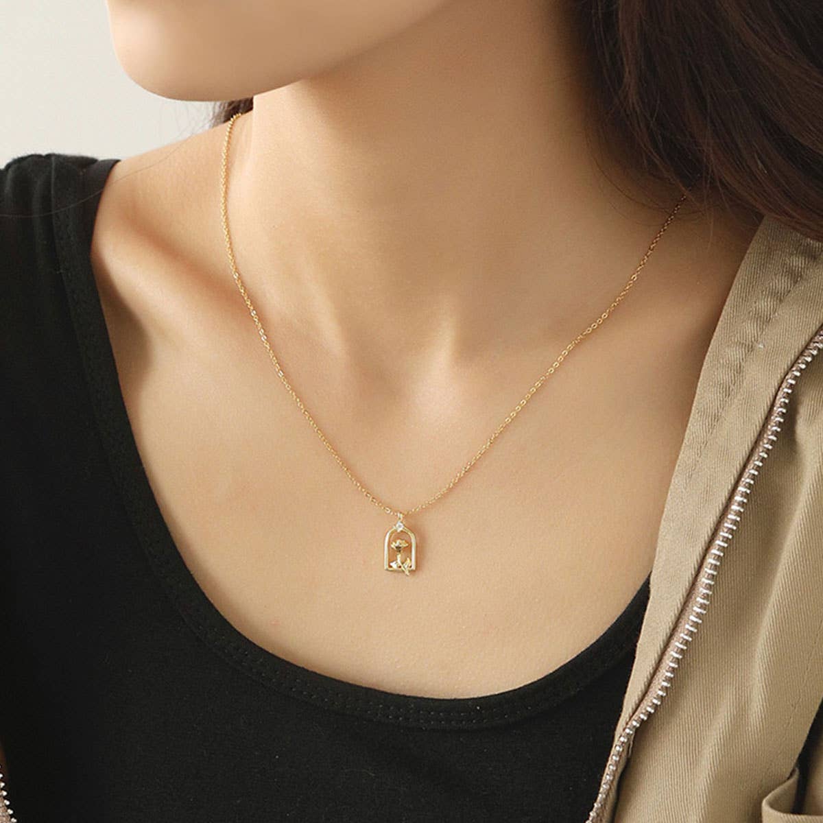 S925 Sterling Silver Rose Zircon Necklace