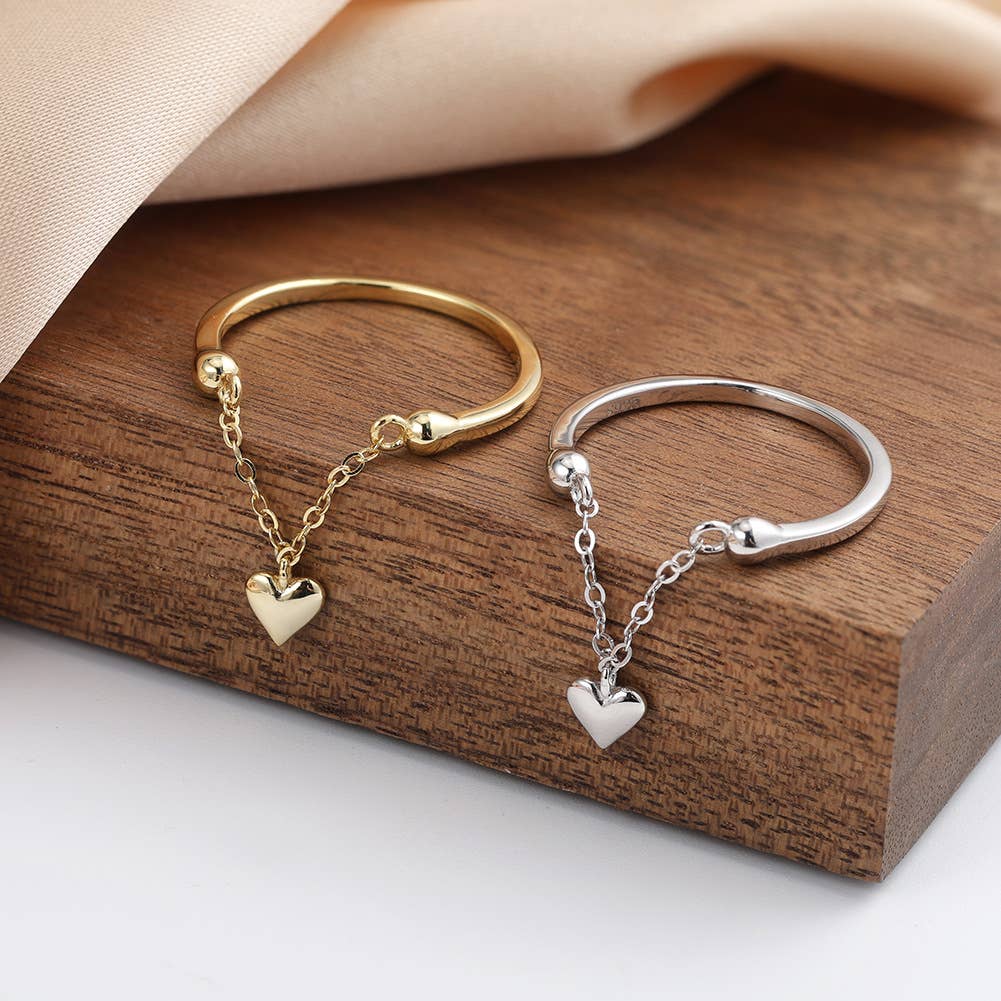 S925 Sterling Silver Plated 14k Gold Heart Shaped Ring: Yellow Gold size  N-M
