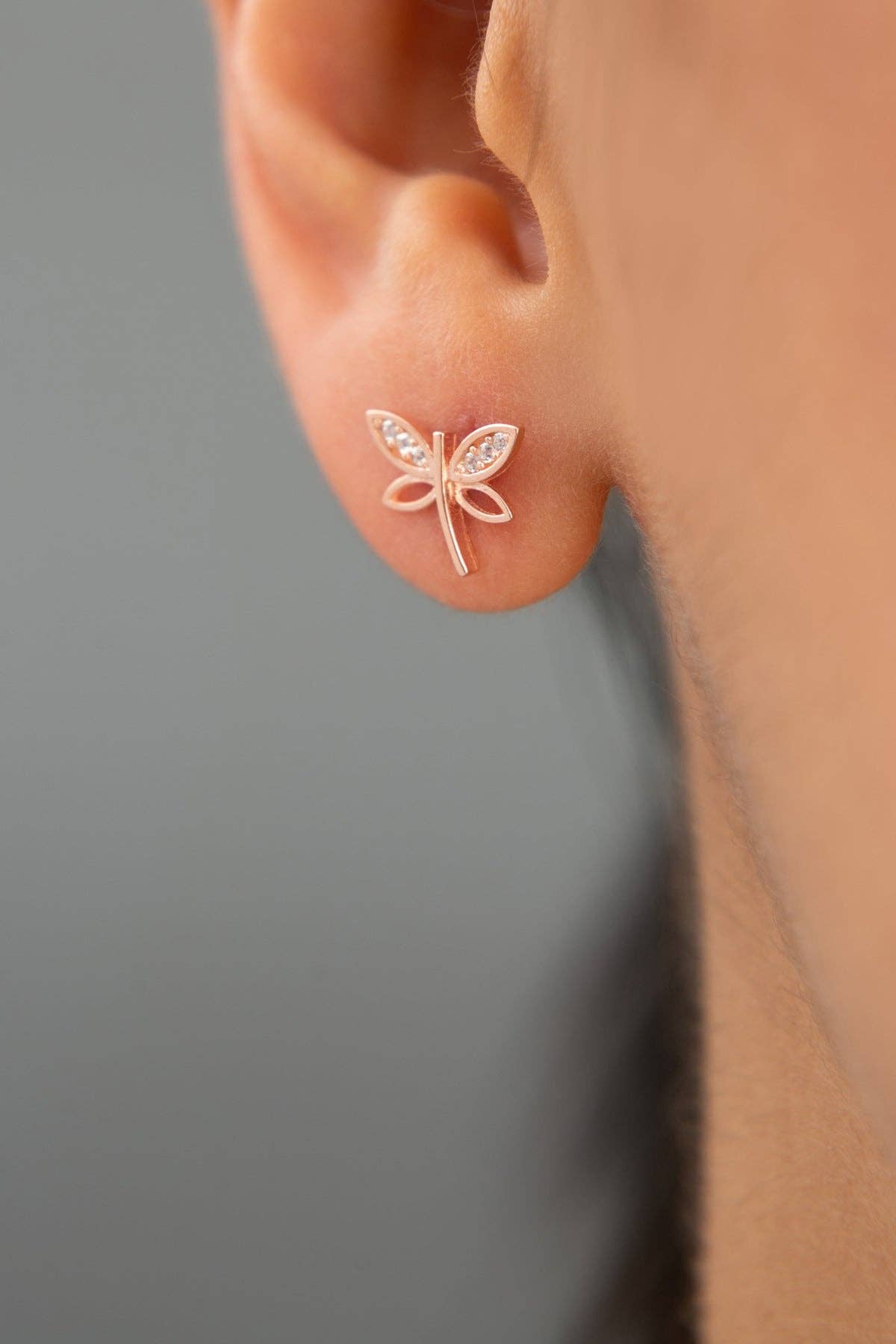 Women's Rose-Plated Dragonfly Earrings in 925 Sterling Silver: GOLD