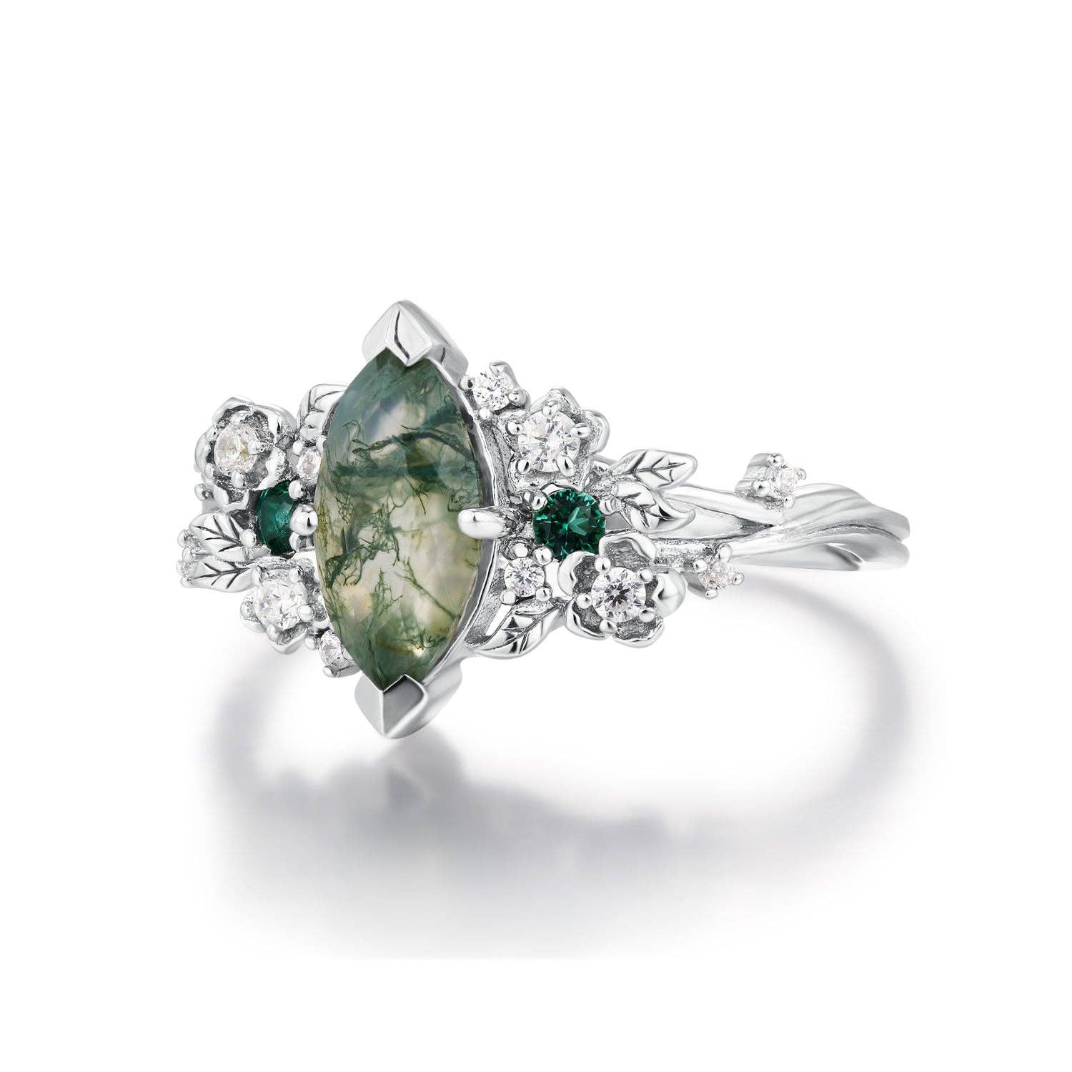 Briar Meadow Moss Agate Ring: White Gold Vermeil N1/2