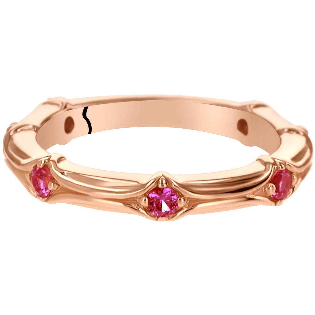 Created Pink Sapphire Round Sterling Silver Ring Band Size 5 J