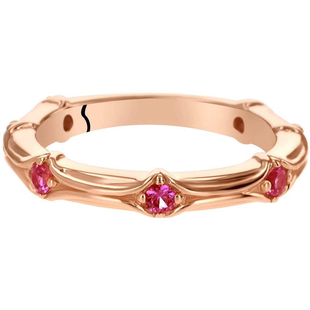 Created Pink Sapphire Round Sterling Silver Ring Band Size 5 J