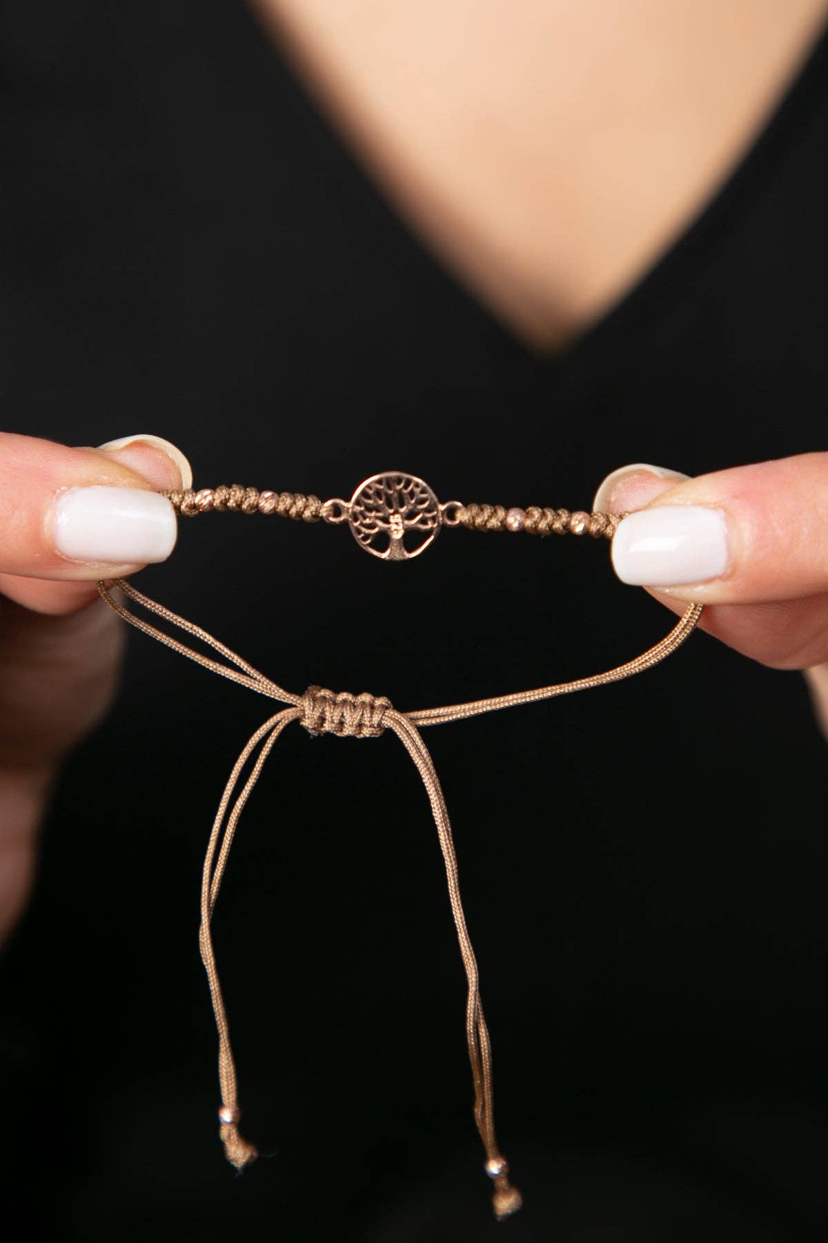 Women's 925 Sterling Silver Tree of Life Bracelet with Cord: GOLD