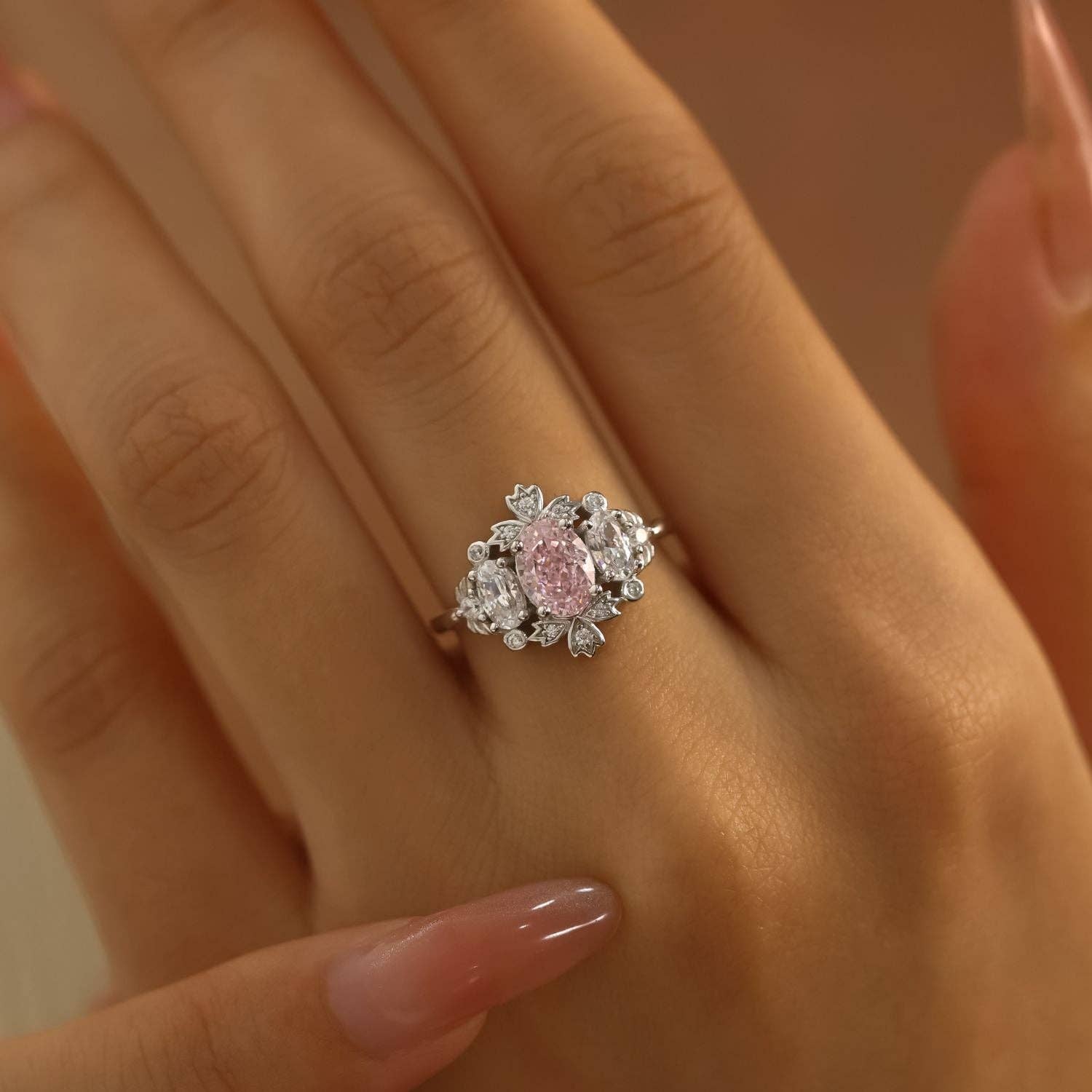 Lilyshade Morganite Ring: White Gold Vermeil  size P1/2
