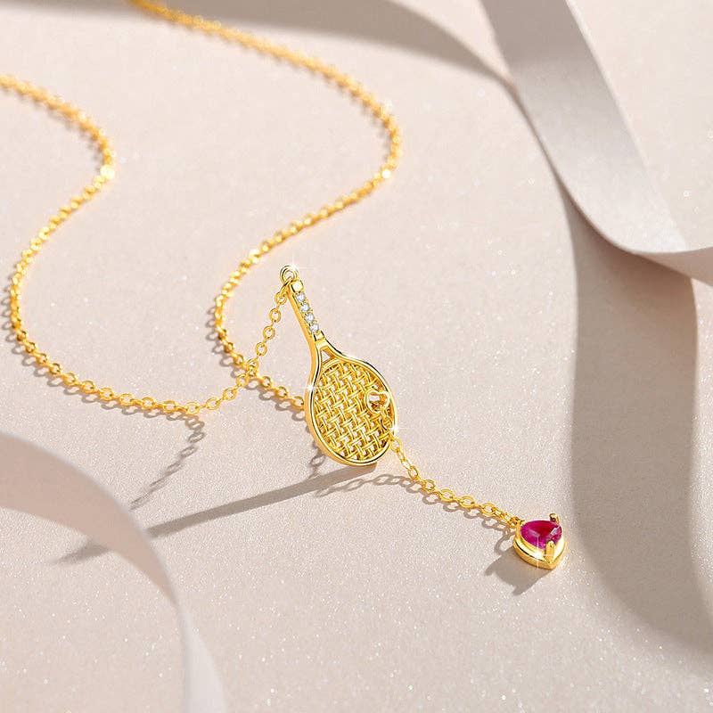 Pink Heart Tennis Charm Necklace in 925 Sterling Silver