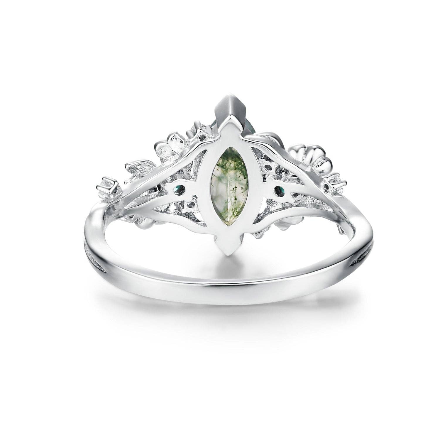 Briar Meadow Moss Agate Ring: White Gold Vermeil N1/2