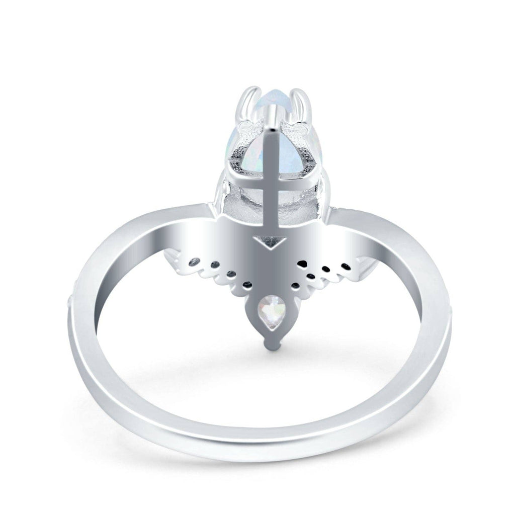 Art Deco Solitaire Accent Pear Wedding Bridal Ring Band Lab Created White Opal: Lab Created White Opal /size p