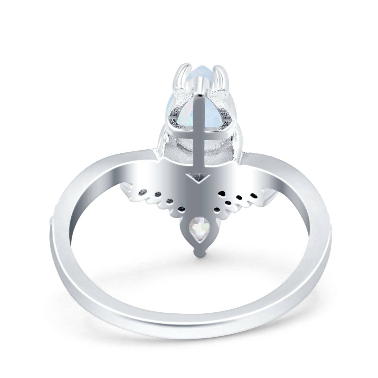 Art Deco Solitaire Accent Pear Wedding Bridal Ring Band Lab Created White Opal: Lab Created White Opal /size p