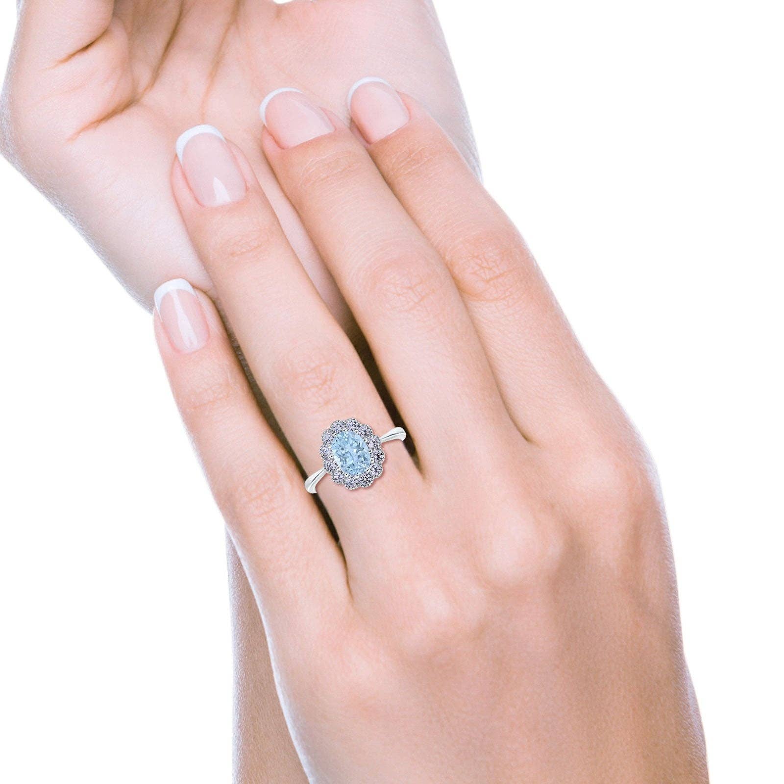 Vintage Floral Engagement Ring Oval Simulated Aquamarine CZ: Simulated Aquamarine CZ size s1/2