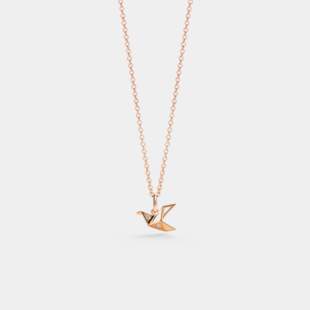 Japanese Origami Paper Crane Necklace in 925 Sterling Silver: Rose gold