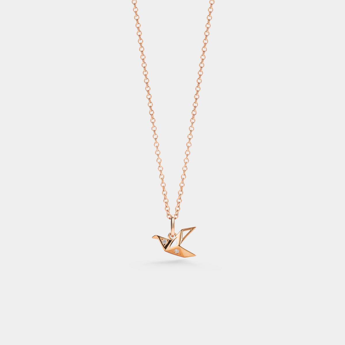 Japanese Origami Paper Crane Necklace in 925 Sterling Silver: Rose gold