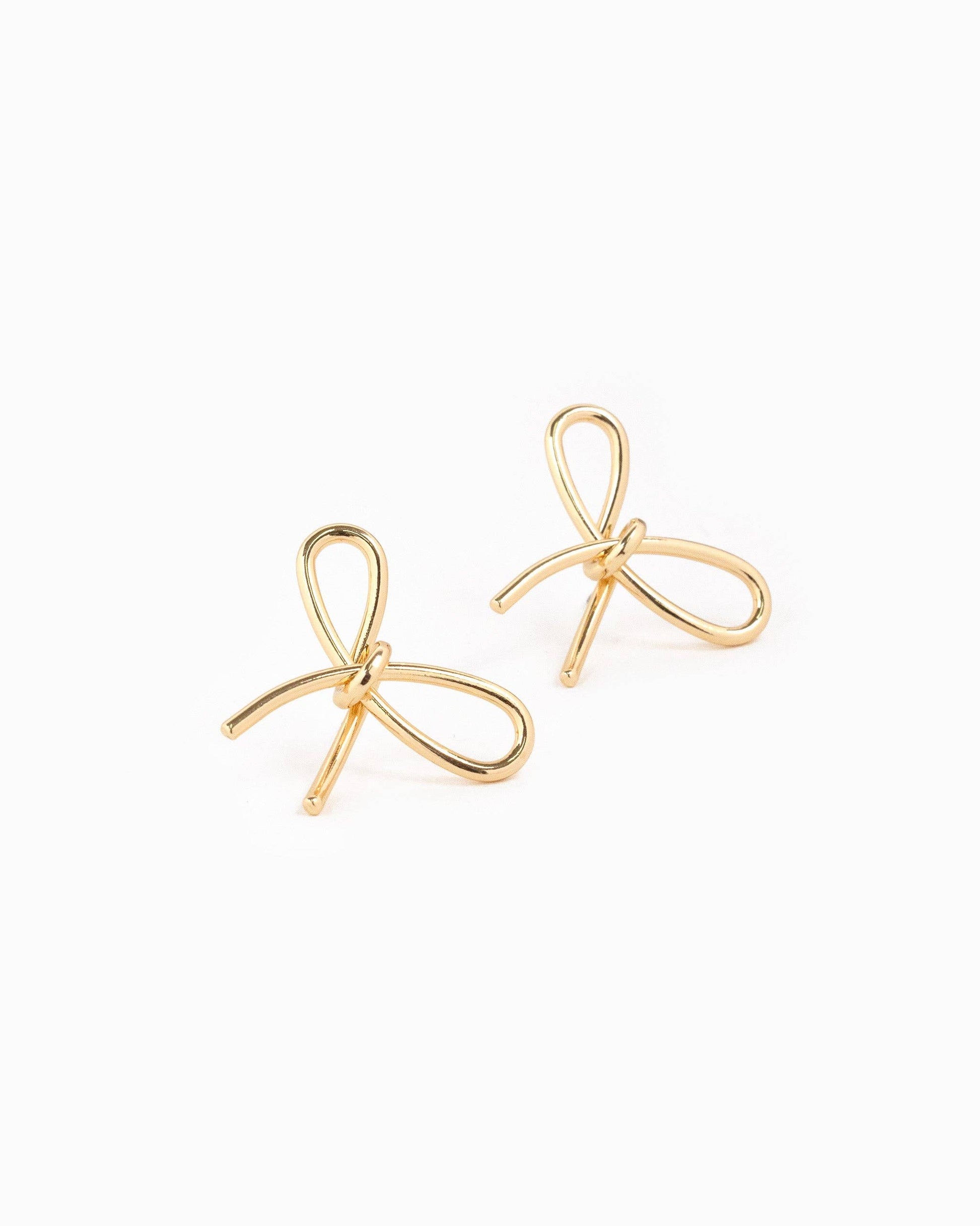 Thin Line Bow Stud Earrings: Gold