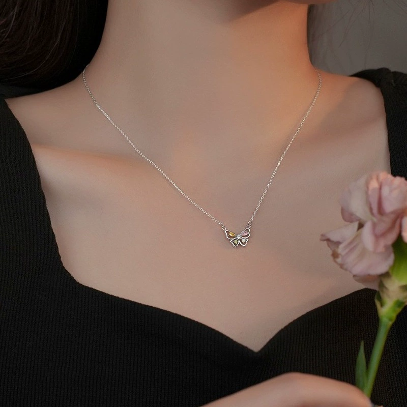 Color CZ Butterfly Pendent Necklace in 925 Sterling Silver: Silver / Sterling silver