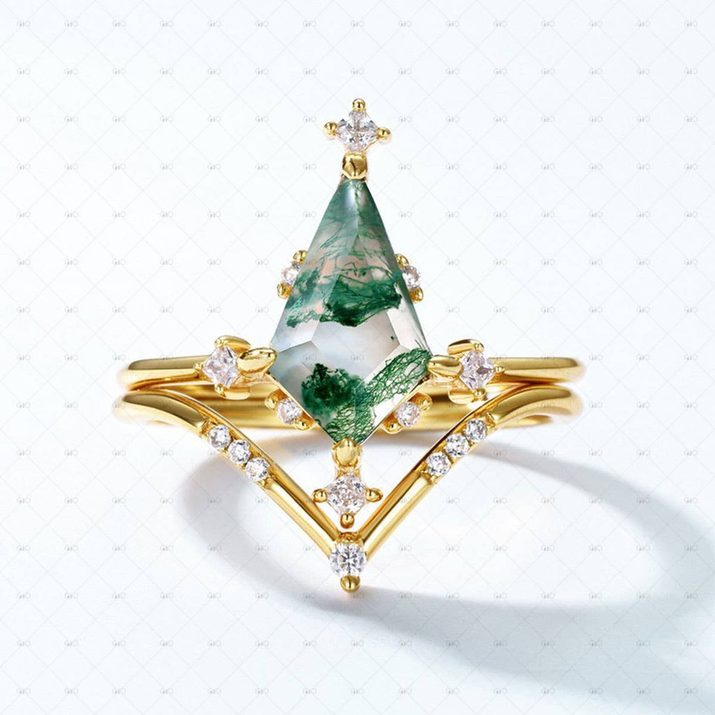 S925 Sterling Silver Diamond Moss Agate Stacking Ring: size L