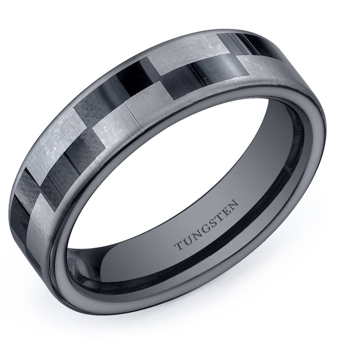 Black and Silver Checkerboard 6mm Men's Tungsten Band Size 9