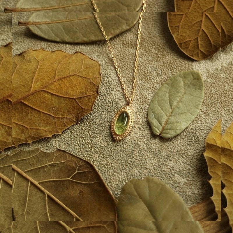 Green Oval Peridot Engraved Necklace  in 925 Sterling Silver
