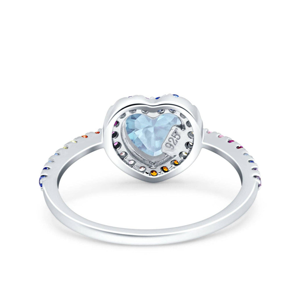 Heart Art Deco Engagement Ring Aquamarine CZ: Aquamarine CZ size p