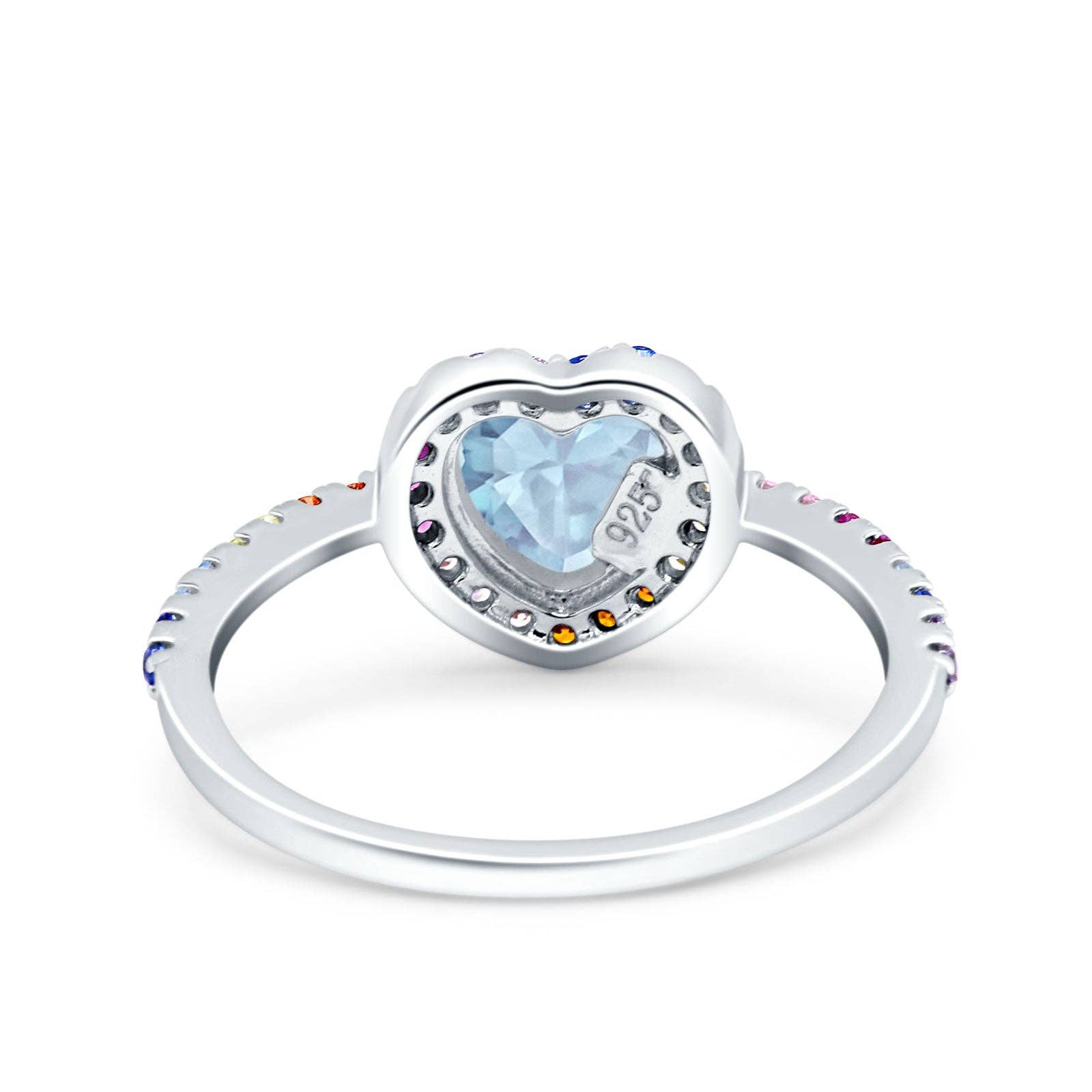 Heart Art Deco Engagement Ring Aquamarine CZ: Aquamarine CZ size p