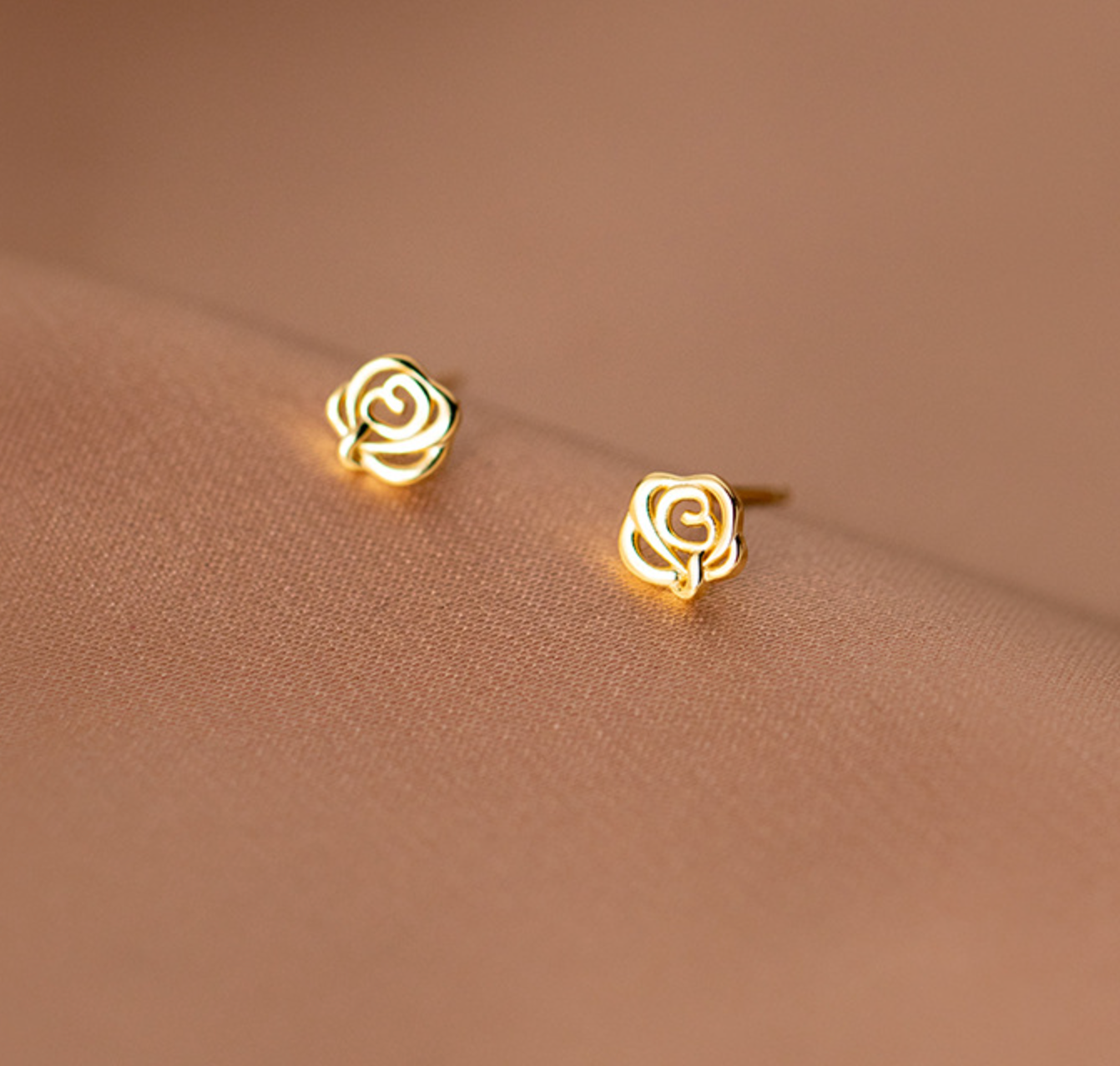 Sterling Silver Rose Stud Earrings: Gold