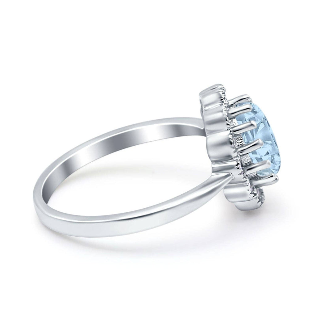 Vintage Floral Engagement Ring Oval Simulated Aquamarine CZ: Simulated Aquamarine CZ size s1/2